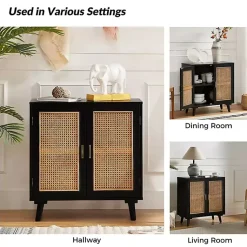 Kirklands Home Cabinets & Sideboards|Wood and Rattan Carpinteria Cabinet Black