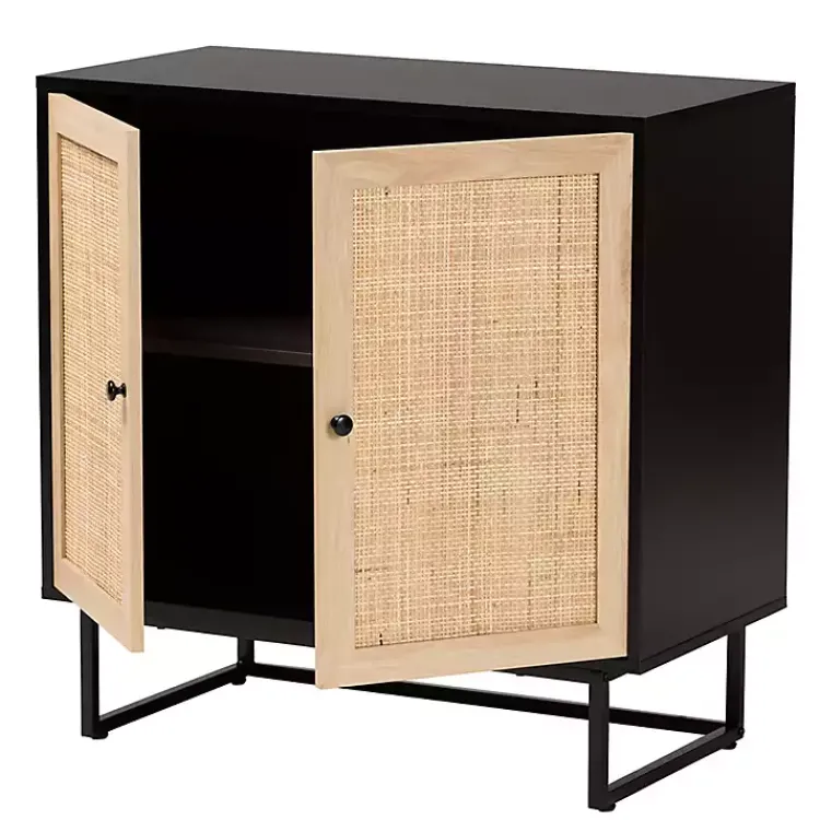 Kirklands Home Cabinets & Sideboards|Wood and Rattan 2-Door Cabinet Black