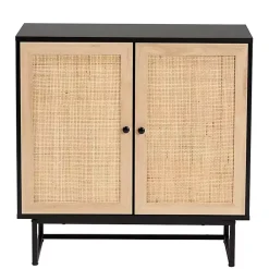 Kirklands Home Cabinets & Sideboards|Wood and Rattan 2-Door Cabinet Black