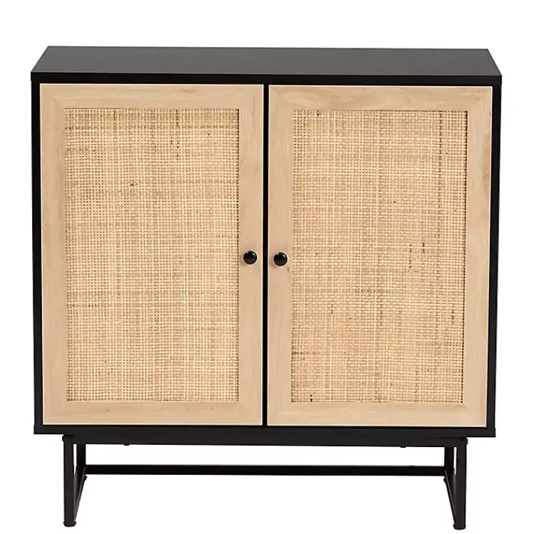Kirklands Home Cabinets & Sideboards|Wood and Rattan 2-Door Cabinet Black