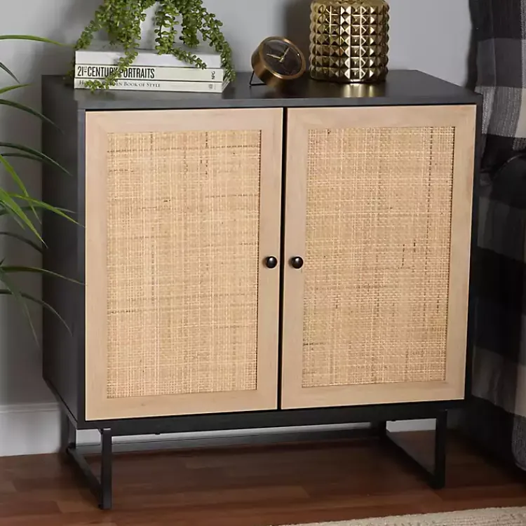 Kirklands Home Cabinets & Sideboards|Wood and Rattan 2-Door Cabinet Black