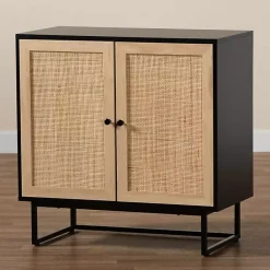 Kirklands Home Cabinets & Sideboards|Wood and Rattan 2-Door Cabinet Black