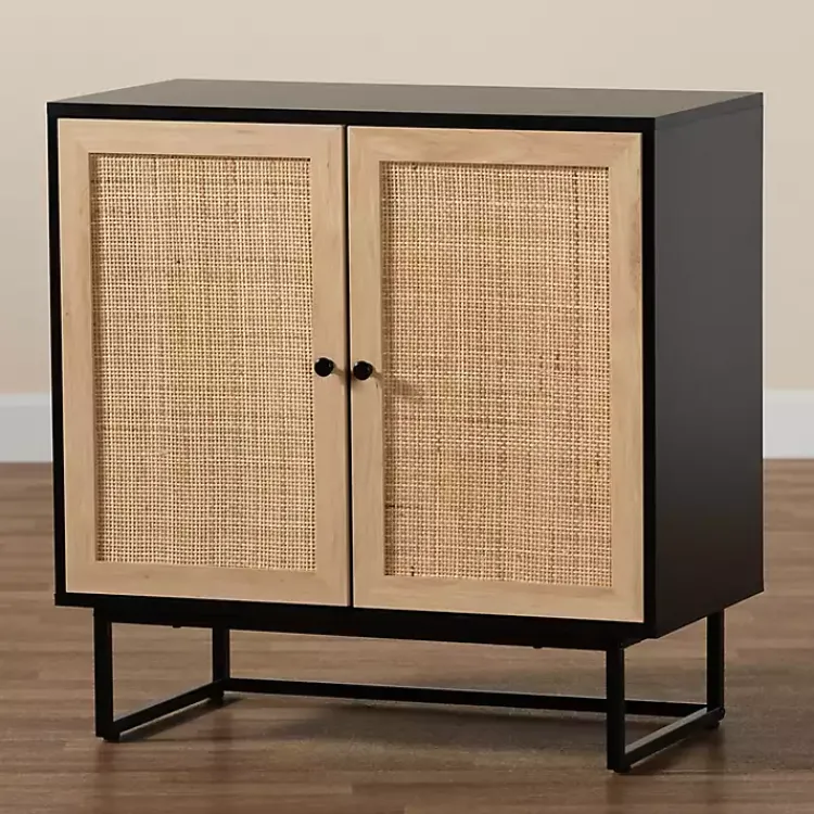 Kirklands Home Cabinets & Sideboards|Wood and Rattan 2-Door Cabinet Black