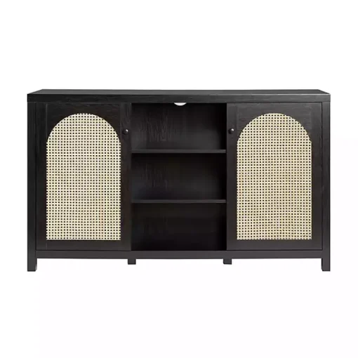 Kirklands Home Cabinets & Sideboards|Wood and Rattan 2-Door Sideboard Black