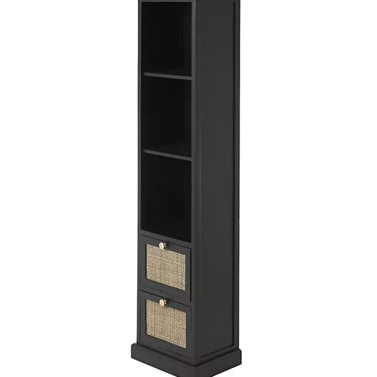 Kirklands Home Bookshelves|Wood and Rattan 3-Tier Bookcase Black
