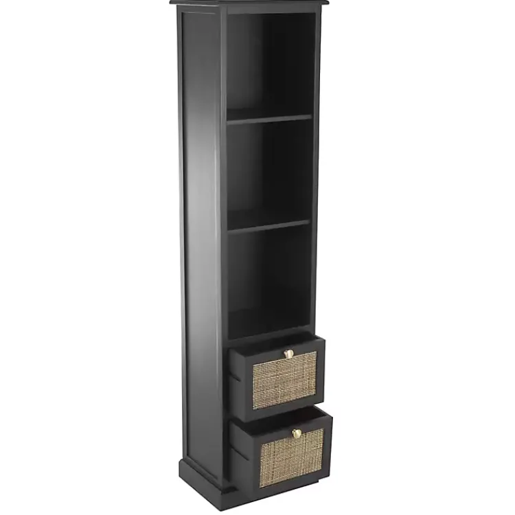 Kirklands Home Bookshelves|Wood and Rattan 3-Tier Bookcase Black