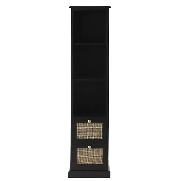 Kirklands Home Bookshelves|Wood and Rattan 3-Tier Bookcase Black