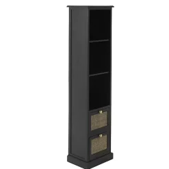 Kirklands Home Bookshelves|Wood and Rattan 3-Tier Bookcase Black