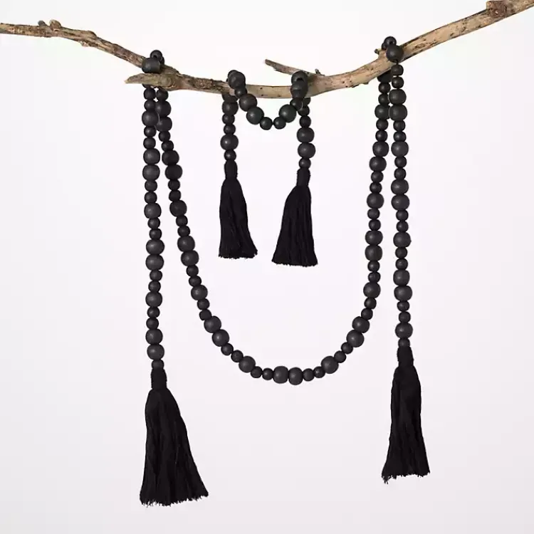 Hot Wood Beaded Tassel Garlands, Set of 2 Decorative Accents
