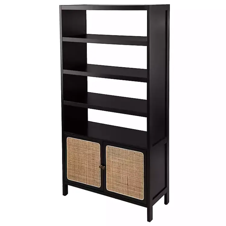 Kirklands Home Bookshelves|Wood Cane Doors Bookshelf Black