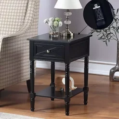 Kirklands Home Accent & End Tables|Wood Charging Traditional Accent Table Black