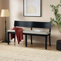 Kirklands Home Benches & Ottomans|Black Wood Cream Upholstered Bench White