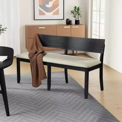 Kirklands Home Benches & Ottomans|Black Wood Cream Upholstered Bench White