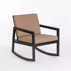 Kirklands Home Outdoor Sets|Black Wood Cushioned Rocker 3-pc. Conversation Set