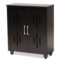 Kirklands Home Entryway Furniture|Wood Cut-Out Shoe Storage Cabinet Black