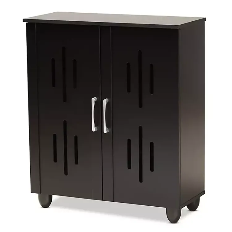 Kirklands Home Entryway Furniture|Wood Cut-Out Shoe Storage Cabinet Black