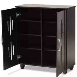 Kirklands Home Entryway Furniture|Wood Cut-Out Shoe Storage Cabinet Black