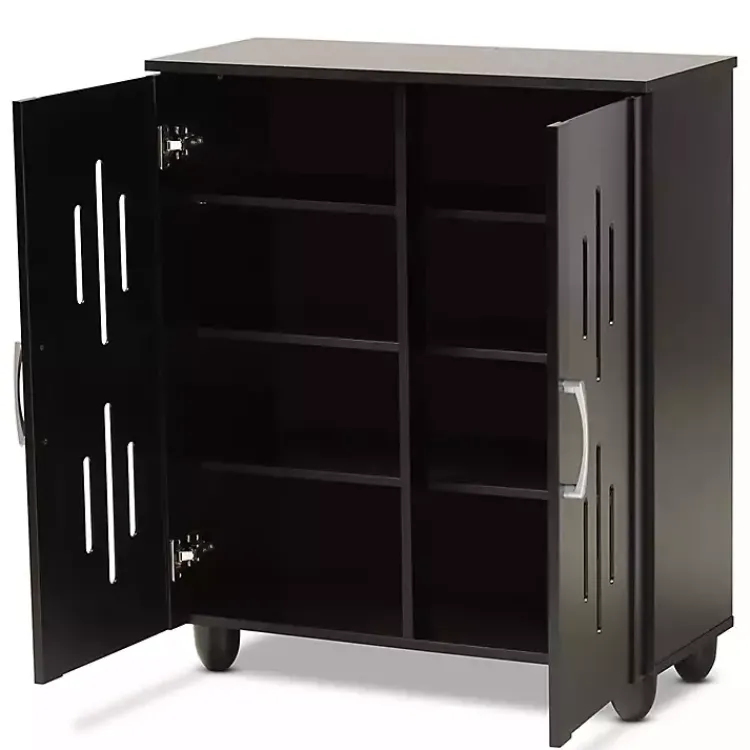 Kirklands Home Entryway Furniture|Wood Cut-Out Shoe Storage Cabinet Black