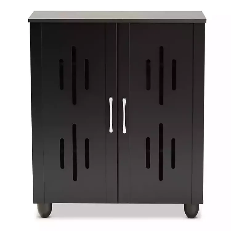 Kirklands Home Entryway Furniture|Wood Cut-Out Shoe Storage Cabinet Black