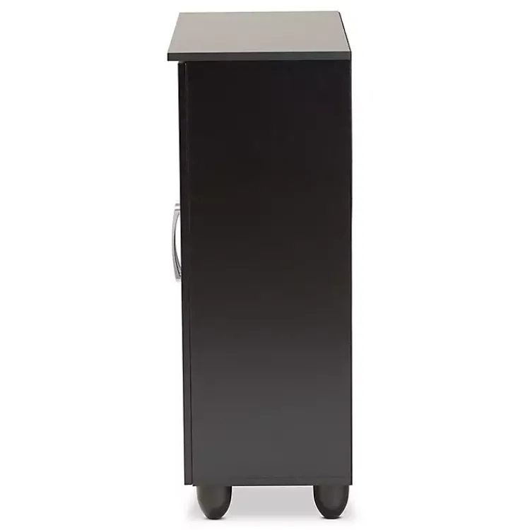 Kirklands Home Entryway Furniture|Wood Cut-Out Shoe Storage Cabinet Black