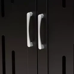 Kirklands Home Entryway Furniture|Wood Cut-Out Shoe Storage Cabinet Black