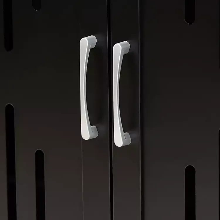 Kirklands Home Entryway Furniture|Wood Cut-Out Shoe Storage Cabinet Black