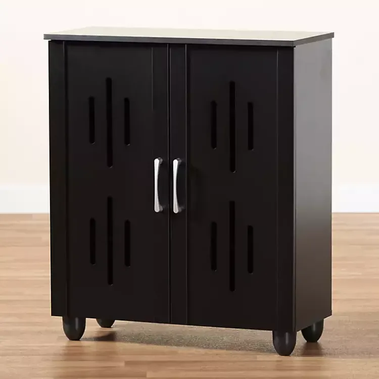Kirklands Home Entryway Furniture|Wood Cut-Out Shoe Storage Cabinet Black