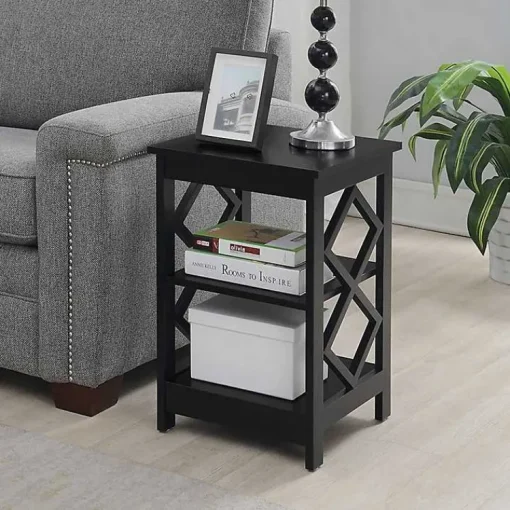 Kirklands Home Accent & End Tables|Wood Diamond 2-Tier Accent Table Black