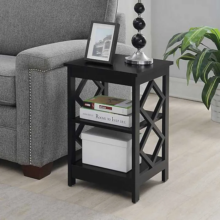 Kirklands Home Accent & End Tables|Wood Diamond 2-Tier Accent Table Black