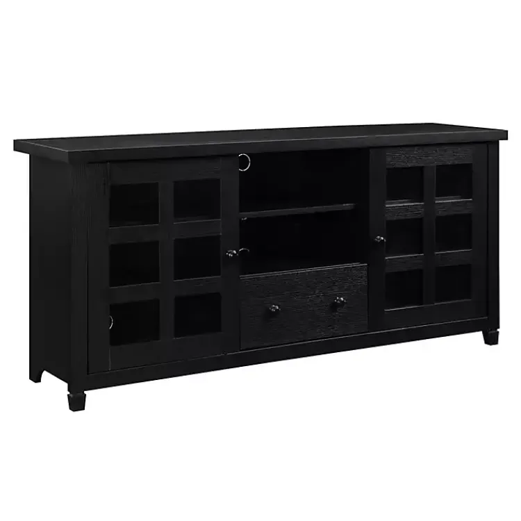 Kirklands Home Tv Stands & Media Consoles|Wood 2-Door Windowpane Media Cabinet Black