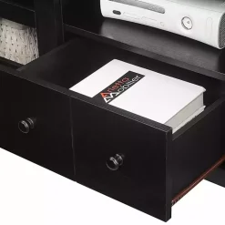 Kirklands Home Tv Stands & Media Consoles|Wood 2-Door Windowpane Media Cabinet Black