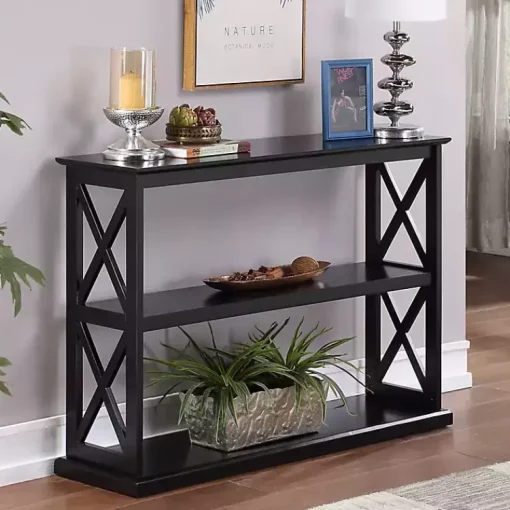 Kirklands Home Console Tables|Wood Double X Sides Console Table Black