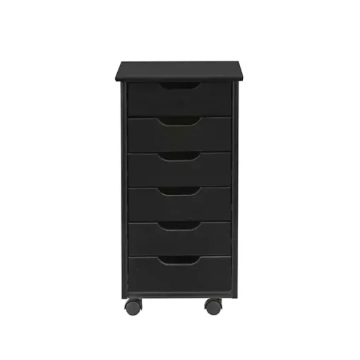 Kirklands Home Office Furniture|Wood 6-Drawer Cary Storage Cart Black