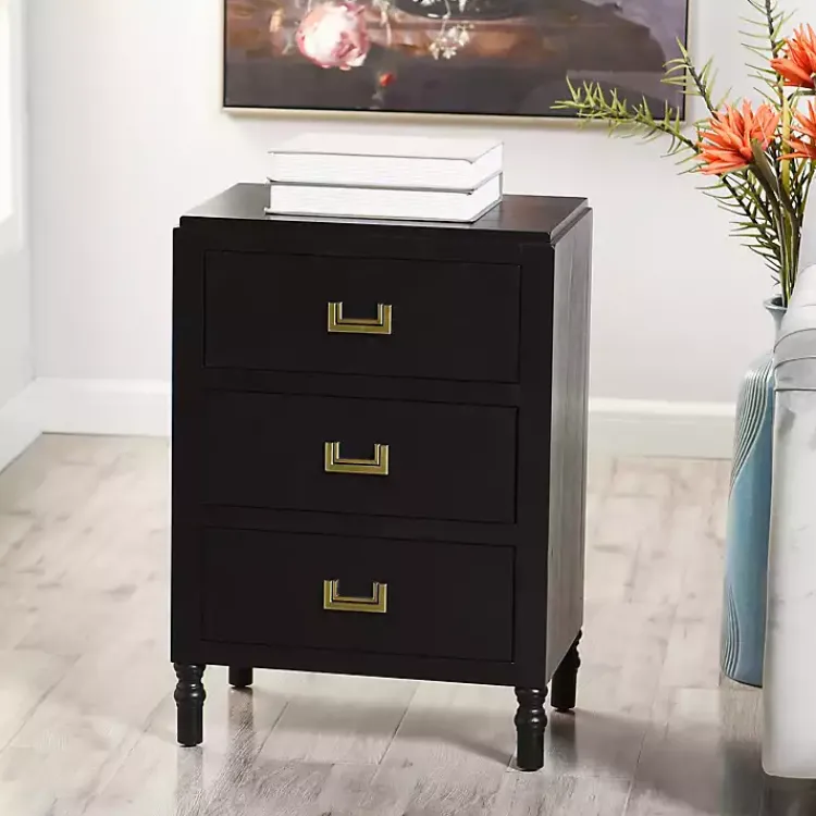 Kirklands Home Nightstands|Wood 3-Drawer Layla Nightstand Black