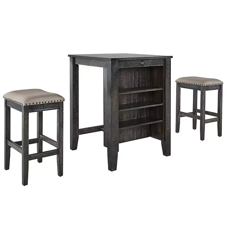 Kirklands Home Kitchen Islands & Bar Carts|Black Wood Linen 3-pc. USB Island and Stool Set