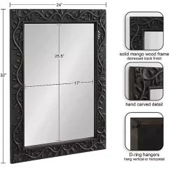 Kirklands Home Decorative Mirrors|Wood Ornate Carved Wall Mirror Black