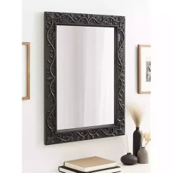 Kirklands Home Decorative Mirrors|Wood Ornate Carved Wall Mirror Black