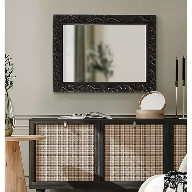 Kirklands Home Decorative Mirrors|Wood Ornate Carved Wall Mirror Black