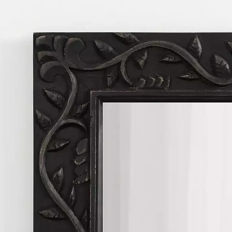 Kirklands Home Decorative Mirrors|Wood Ornate Carved Wall Mirror Black