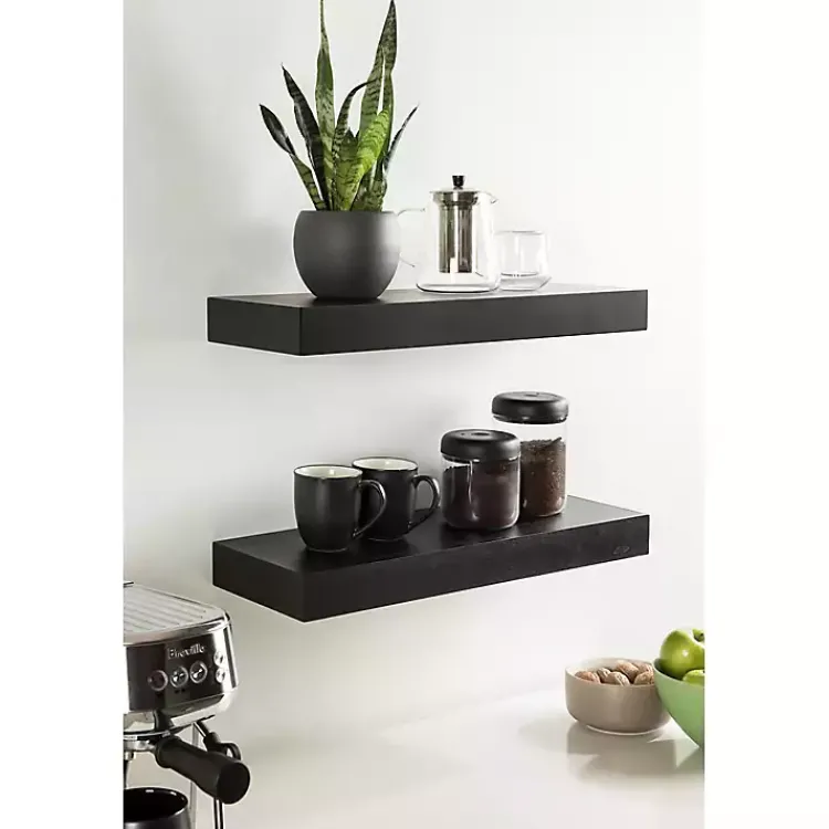 Kirklands Home Shelves|Black Wood 2-pc. Floating Shelves, 24 in.