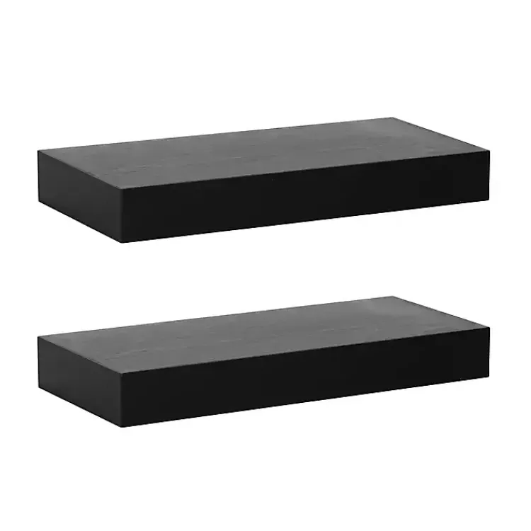 Kirklands Home Shelves|Black Wood 2-pc. Floating Shelves, 18 in.