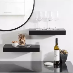 Kirklands Home Shelves|Black Wood 2-pc. Floating Shelves, 18 in.
