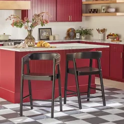 Kirklands Home Bar Stools & Counter Height Stools|Wood Rounded Modern Counter Stool Black