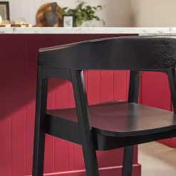 Kirklands Home Bar Stools & Counter Height Stools|Wood Rounded Modern Counter Stool Black