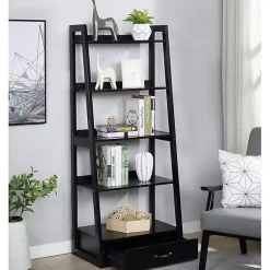 Kirklands Home Bookshelves|Wood 5-Shelf Leaning Bookshelf Black