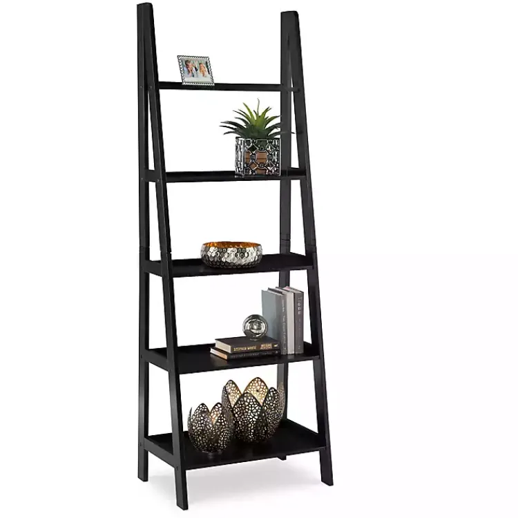 Kirklands Home Bookshelves|Wood 5-Tier Ladder Bookshelf Black