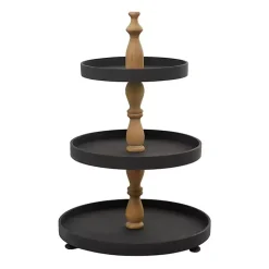 Kirklands Home Serving & Entertaining|Wood 3-Tiered Decorative Tray Black