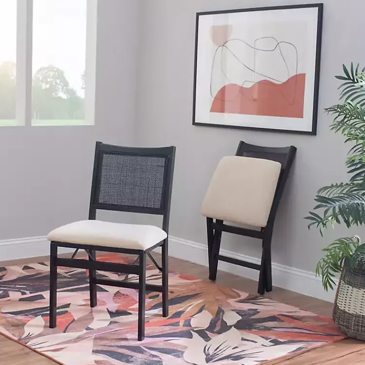 Kirklands Home Dining Chairs|Black Woven Cane Foldable Dining Chair