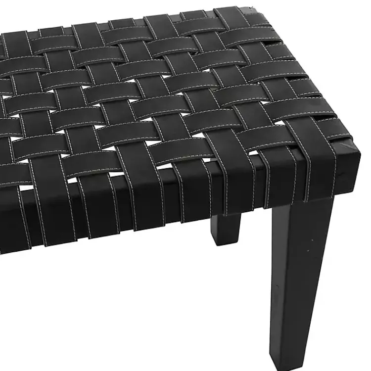 Kirklands Home Entryway Furniture|Woven Faux Leather Bench Black