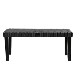 Kirklands Home Entryway Furniture|Woven Faux Leather Bench Black